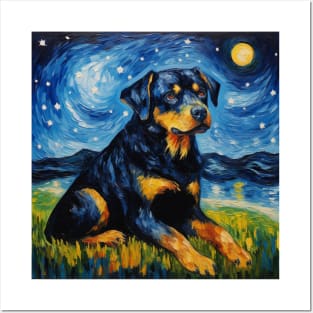 Rottweiler Painted in Van Gogh Style Starry Nigh Posters and Art